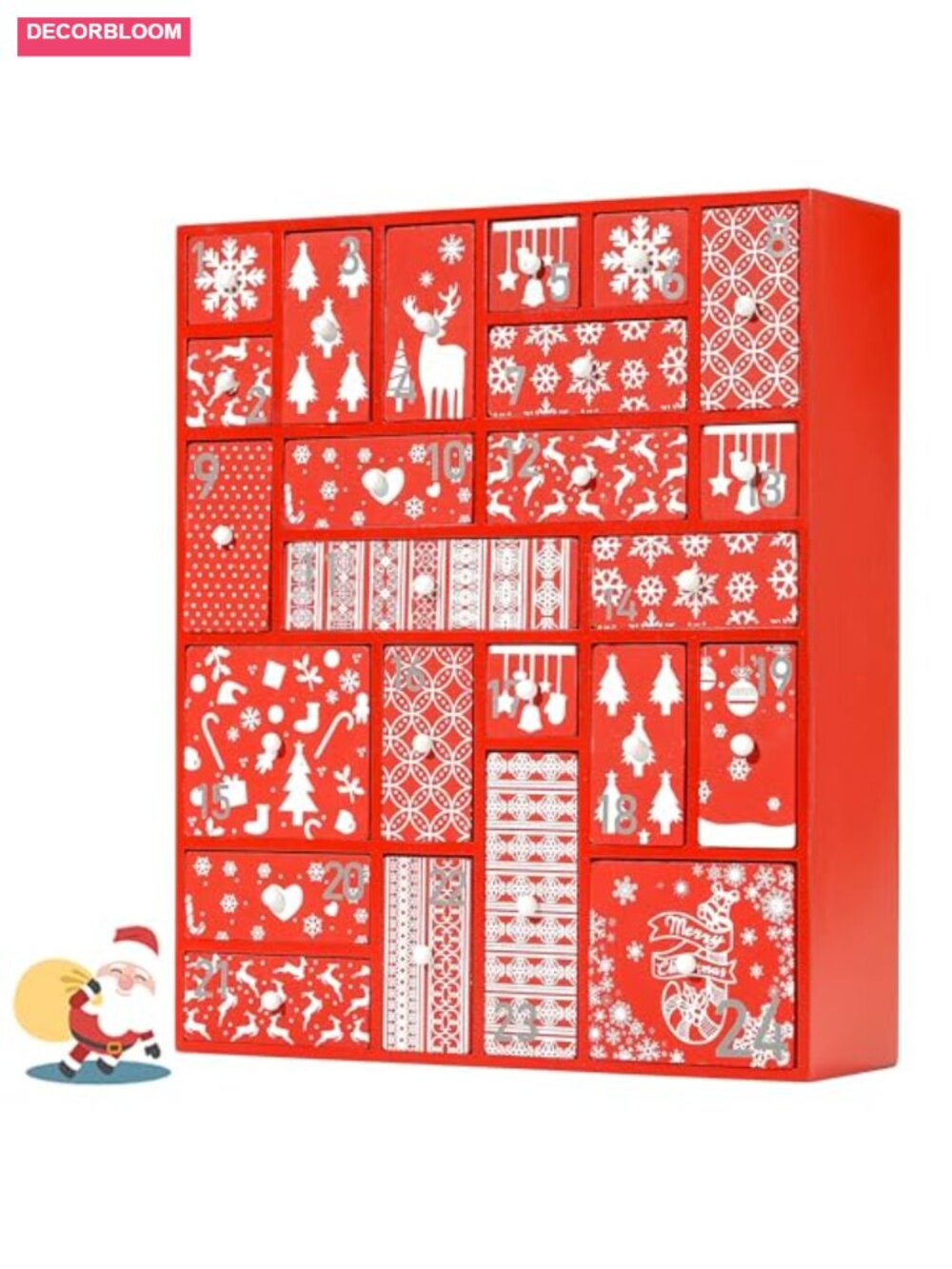 Wooden Advent Calendar 24 Drawers Reusable Refillable Countdown Christmas Decor